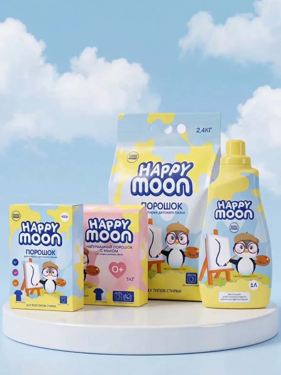 Happy Moon baby laundry detergent range — packaging design